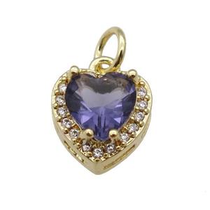 copper Heart pendant paved lavender zircon, gold plated, approx 10mm [FN26596]