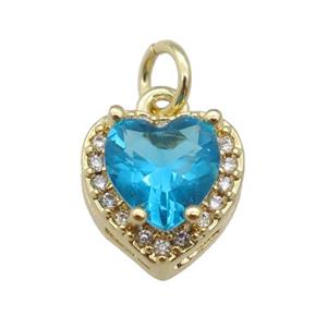 copper Heart pendant paved blue zircon, gold plated, approx 10mm [FN26597]