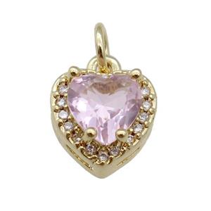 copper Heart pendant paved pink zircon, gold plated, approx 10mm [FN26598]