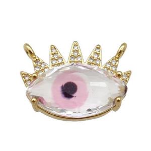 copper Evil Eye pendant paved zircon, pink, gold plated, approx 15.5-20mm [FN26605]