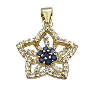 copper Flower pendant paved zircon, darkblue, gold plated, approx 18mm [FN26608]