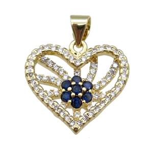 copper Heart pendant paved zircon, darkblue, gold plated, approx 18mm [FN26610]