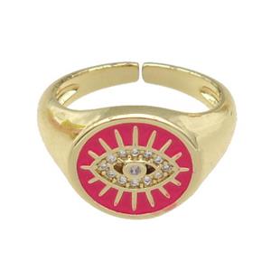 copper Rings with hotpink enamel Evil Eye, gold plated, approx 12-13mm, 18mm dia [FN26619]