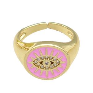 copper Rings with pink enamel Evil Eye, gold plated, approx 12-13mm, 18mm dia [FN26620]