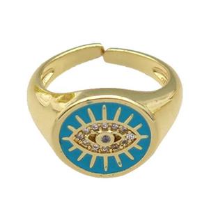 copper Rings with teal enamel Evil Eye, gold plated, approx 12-13mm, 18mm dia [FN26621]
