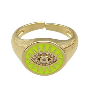 copper Rings with yellow enamel Evil Eye, gold plated, approx 12-13mm, 18mm dia [FN26622]