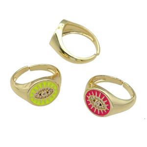 copper Rings with enamel Evil Eye, gold plated, mixed, approx 12-13mm, 18mm dia [FN26623]