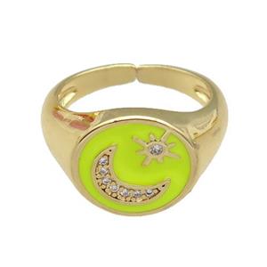 copper Rings paved zircon with yellow enamel, moonstar, gold plated, approx 12-13mm, 18mm dia [FN26627]