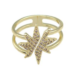 copper Rings paved zircon, star, gold plated, approx 15-18mm, 18mm dia [FN26630]