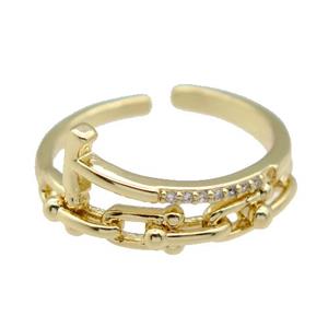 copper Ring paved zircon, gold plated, approx 10mm, 18mm dia [FN26636]