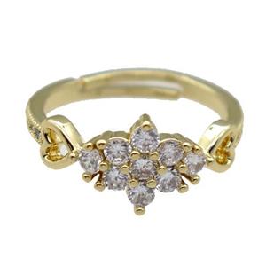 copper Ring paved zricon, adjustable, gold plated, approx 9mm, 18mm dia [FN26637]