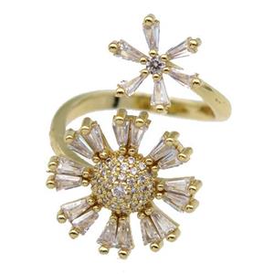 copper Rings paved zricon, flower, gold plated, approx 11mm, 17mm, 18mm dia [FN26639]