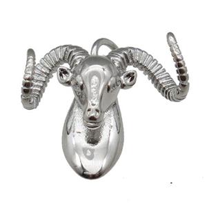 copper RamHead pendant, sheep, platinum plated, approx 15-16mm [FN26641]