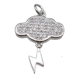 copper Cloud Lightning pendant paved zircon, platinum plated, approx 16-21mm [FN26658]