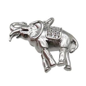 copper Elephant pendant paved zircon, platinum plated, approx 18-24mm [FN26661]