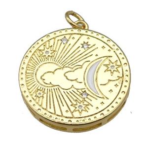 copper circle pendant, sun moon, gold plated, approx 20mm dia [FN26674]