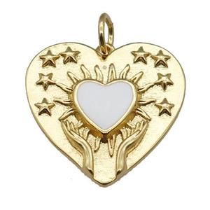 copper Heart pendant, white enamel, gold plated, approx 22mm [FN26678]