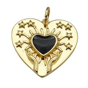 copper Heart pendant, black enamel, gold plated, approx 22mm [FN26679]