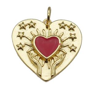 copper Heart pendant, red enamel, gold plated, approx 22mm [FN26680]