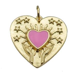 copper Heart pendant, pink enamel, gold plated, approx 22mm [FN26681]