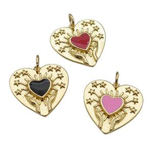copper Heart pendant, enamel, gold plated, mixed, approx 22mm [FN26682]
