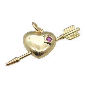 copper Cupid Heart pendant paved zircon, gold plated, approx 12-28mm [FN26683]