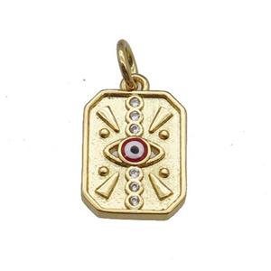 copper Rectangle pendant with red enamel Evil Eye, gold plated, approx 10-13mm [FN26684]