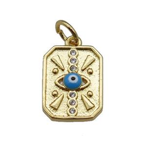 copper Rectangle pendant with red blue Evil Eye, gold plated, approx 10-13mm [FN26685]