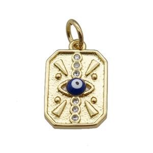 copper Rectangle pendant with royalblue enamel Evil Eye, gold plated, approx 10-13mm [FN26686]