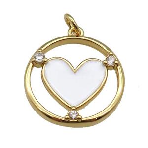 copper Heart pendant with white enamel, gold plated, approx 20mm dia [FN26688]