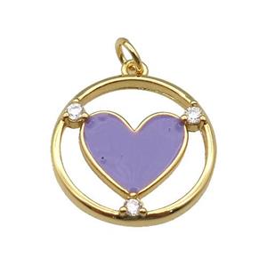 copper Heart pendant with lavender enamel, gold plated, approx 20mm dia [FN26689]