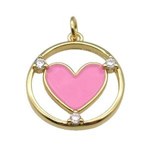 copper Heart pendant with pink enamel, gold plated, approx 20mm dia [FN26691]