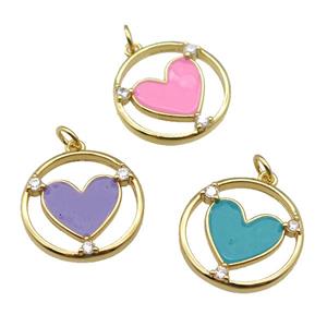 copper Heart pendant with enamel, gold plated, mixed, approx 20mm dia [FN26692]