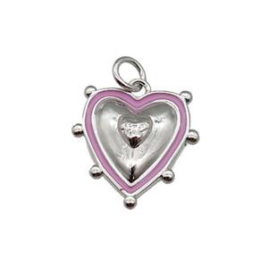 copper Heart pendant with pink enamel, platinum plated, approx 15mm [FN26694]