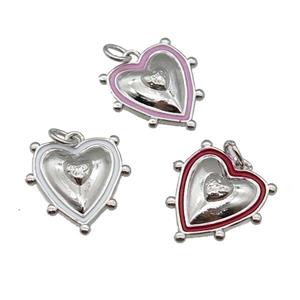 copper Heart pendant with enamel, platinum plated, mixed, approx 15mm [FN26696]