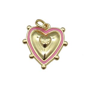 copper Heart pendant with pink enamel, gold plated, approx 15mm [FN26699]