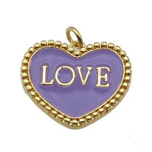copper Heart pendant with lavender enamel, LOVE, gold plated, approx 17-23mm [FN26702]