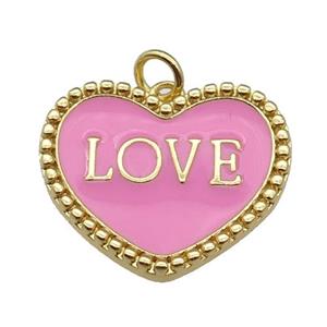 copper Heart pendant with pink enamel, LOVE, gold plated, approx 17-23mm [FN26703]