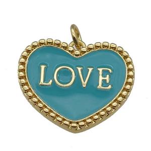 copper Heart pendant with teal enamel, LOVE, gold plated, approx 17-23mm [FN26704]