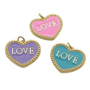copper Heart pendant with enamel, LOVE, gold plated, mixed, approx 17-23mm [FN26705]