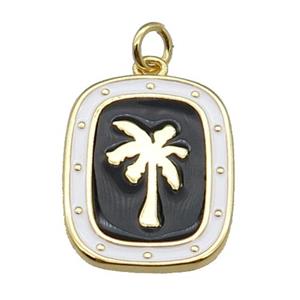 copper rectangle pendant with black enamel, coconut tree, gold plated, approx 15-18mm [FN26706]