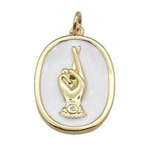 copper oval pendant with white enamel, hand, gold plated, approx 15-20mm [FN26707]