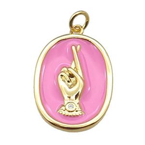 copper oval pendant with enamel, hand, gold plated, mixed, approx 15-20mm [FN26710]