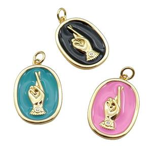 copper oval pendant with enamel, hand, gold plated, mixed, approx 15-20mm [FN26711]