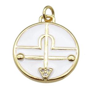 copper circle pendant with white enamel, gold plated, approx 17mm [FN26712]