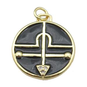copper circle pendant with black enamel, gold plated, approx 17mm [FN26713]