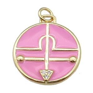 copper circle pendant with pink enamel, gold plated, approx 17mm [FN26714]