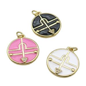 copper circle pendant with enamel, gold plated, mixed, approx 17mm [FN26715]
