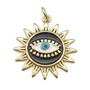 copper sun pendant with black enamel, Evil Eye, gold plated, approx 20mm dia [FN26716]