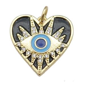 copper Heart pendant paved zircon with black enamel, Evil Eye, gold plated, approx 18mm [FN26718]